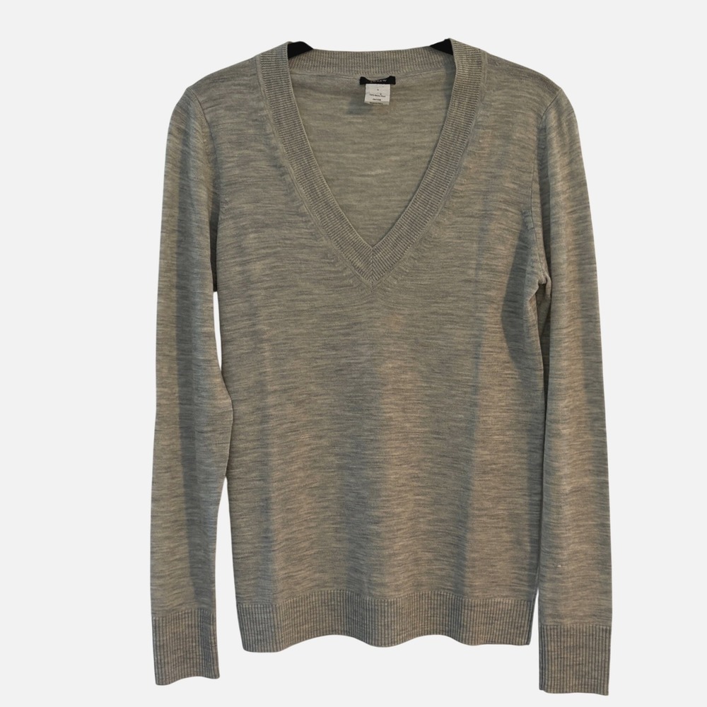 J.Crew Womens Heather Grey 100% Merino Wool V-Neck Sweater 73187 Small